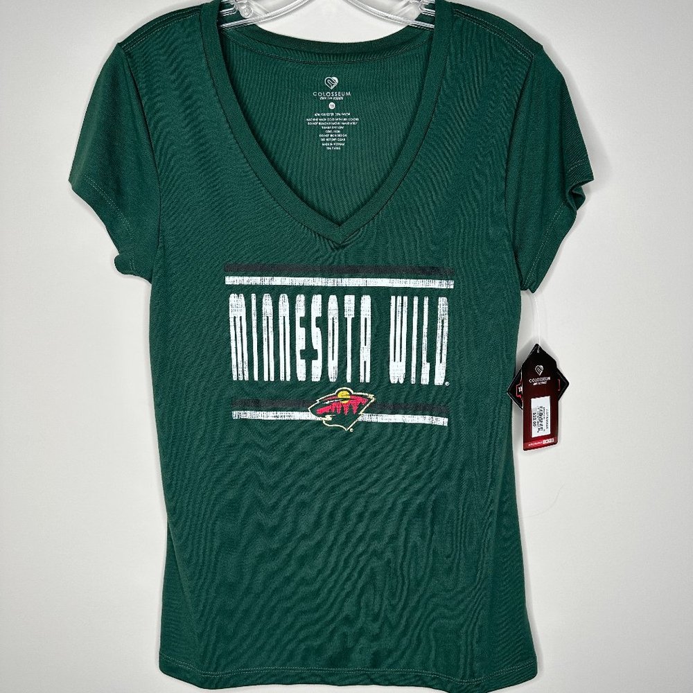 Colosseum Size M Forest Green Minnesota Wild Hockey V-Neck Tee T-Shirt, new/NWT